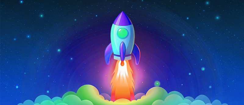 Illustration of a rocket ship taking off.