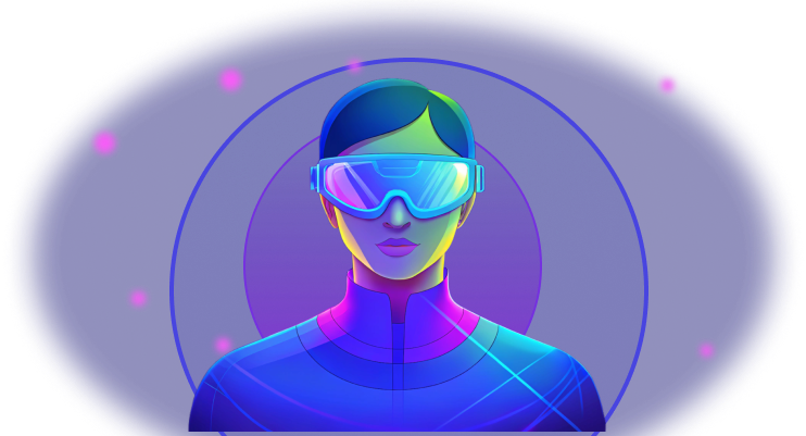 Illustration of a woman wearing a VR headset.