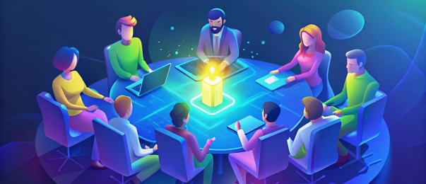 Illustration of a working group around a conference table.