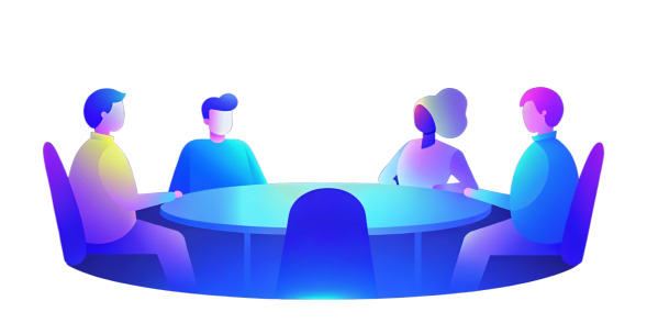 Illustration of business people sitting around a table at a meeting.